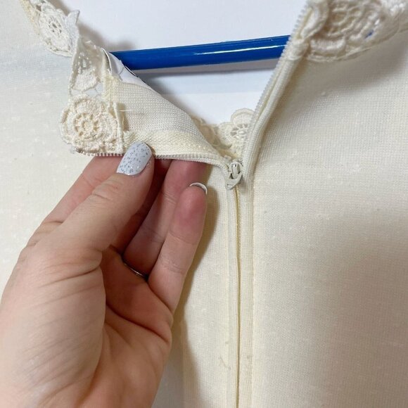 Butte Knit Vintage Short Sleeve Wedding Dress Lace M Ivory Square Neck S 70s 60s - Picture 7 of 14